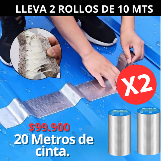 CINTA DE BUTILO SUPER IMPERMEABLE Y RESISTENTE, X2 rollos 10MTS largo X 5cm de Ancho