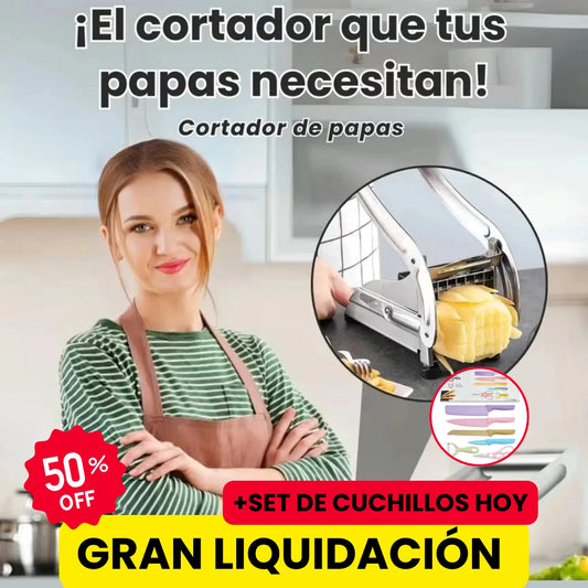 Cortador de papas en acero inoxidable + SET DE 4 CUCHILLOS + PELA PAPAS y TIJERAS DE COCINA GRATIS HOY 🎁👇
