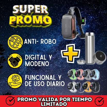 combo digital premium || morral antirobo || termo digital|| Reloj inteligente d18|| ENVIO GRATIS🎁
